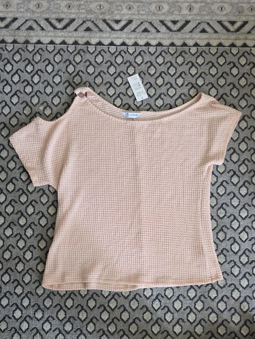 Cupshe Tan Pink Off-Shoulder Waffle Knit Top